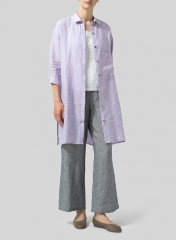 Pastel Mauve Linen Half-Sleeve Long Shirt