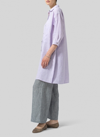 Pastel Mauve Linen Half-Sleeve Long Shirt