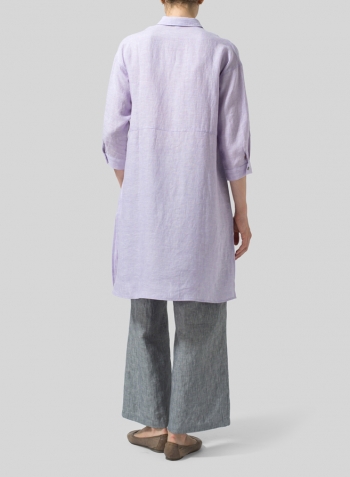 Pastel Mauve Linen Half-Sleeve Long Shirt