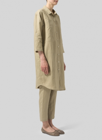 Khaki Sand Linen Long Shirt