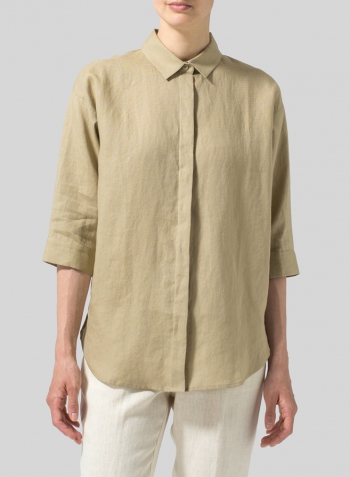 Khaki Sand Linen Button Up Shirt