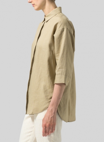 Khaki Sand Linen Button Up Shirt