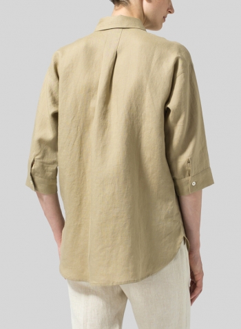 Khaki Sand Linen Button Up Shirt