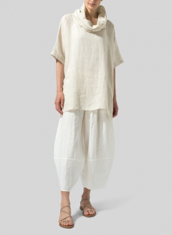 Linen Cowl Neck Half Sleeve Top