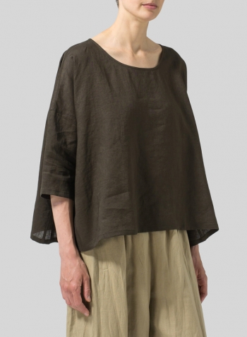 Olive Brown Linen Dropped Shoulder Top