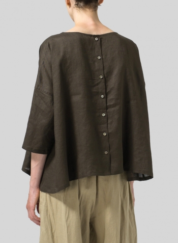 Olive Brown Linen Dropped Shoulder Top