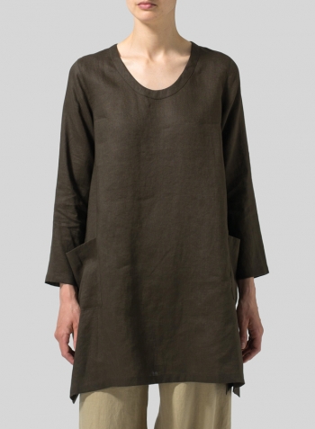 Olive Brown Linen Long Sleeve Top