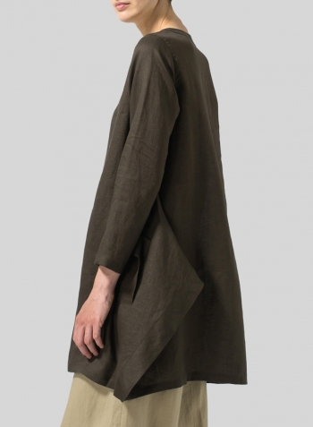 Olive Brown Linen Long Sleeve Top