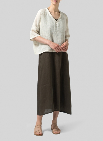 Woven Linen Deep V-neck Top With Long Dress