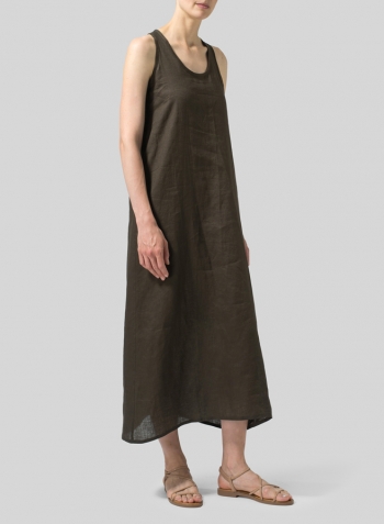 Woven Linen Deep V-neck Top With Long Dress