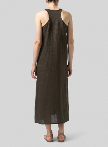 Woven Linen Deep V-neck Top With Long Dress
