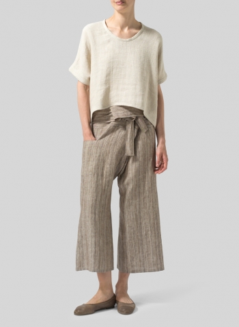 Beige Linen Classic Dropped Shoulder Top