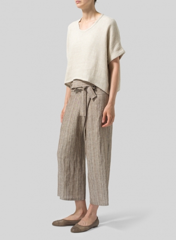 Beige Linen Classic Dropped Shoulder Top
