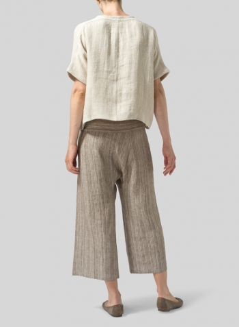 Beige Linen Classic Dropped Shoulder Top