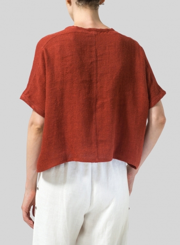 Red Linen Classic Dropped Shoulder Top