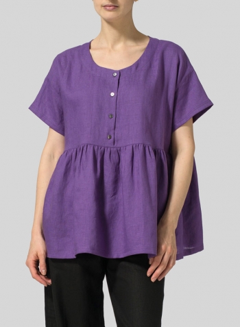 Linen Dropped Shoulder Round Neck Top With Necklaces