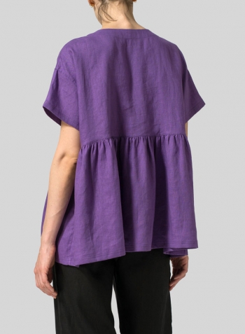 Linen Dropped Shoulder Round Neck Top With Necklaces