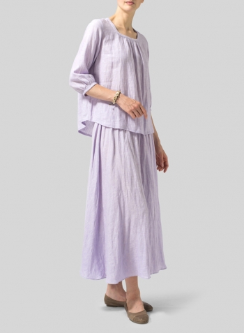 Pastel Mauve Linen Three-Quarter Bishop-Sleeve Blouse Set