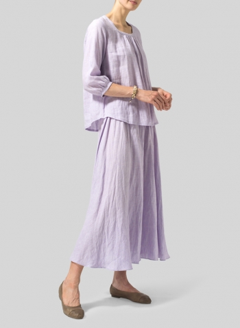 Pastel Mauve Linen Three-Quarter Bishop-Sleeve Blouse Set