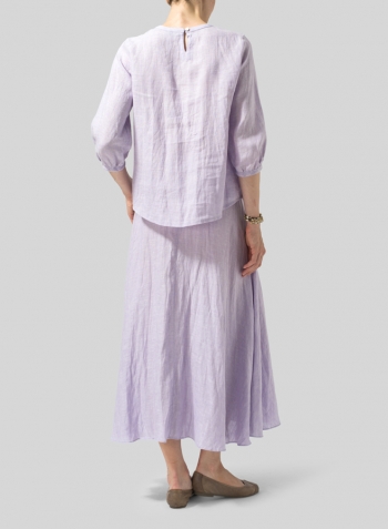 Pastel Mauve Linen Three-Quarter Bishop-Sleeve Blouse Set