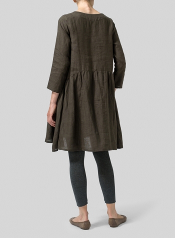 Dark Olive Brown Linen A-line Long Top