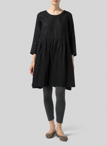 Black Linen A-line Long Top