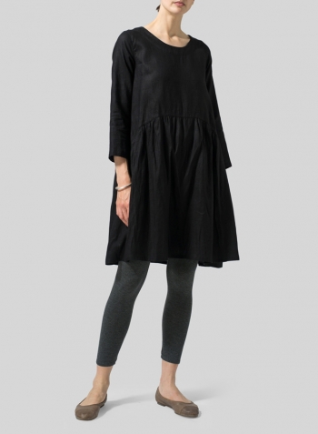 Black Linen A-line Long Top