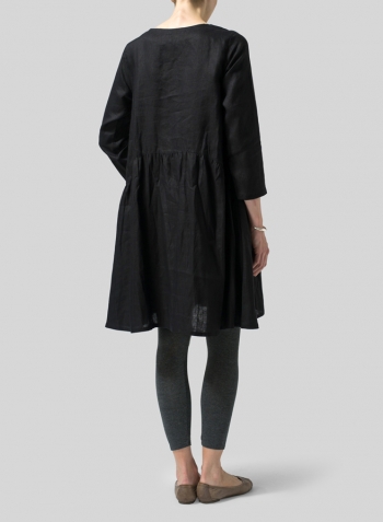 Black Linen A-line Long Top