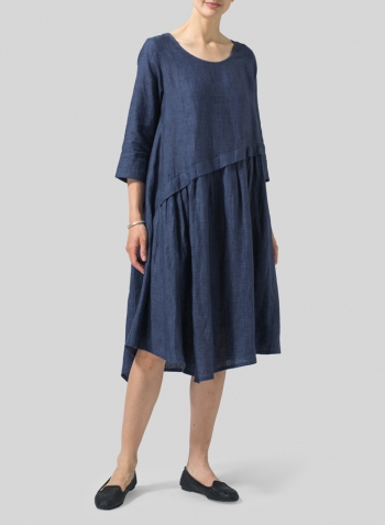 Denim Linen A-line Asymmetrical Hem Dress