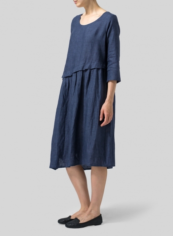 Denim Linen A-line Asymmetrical Hem Dress