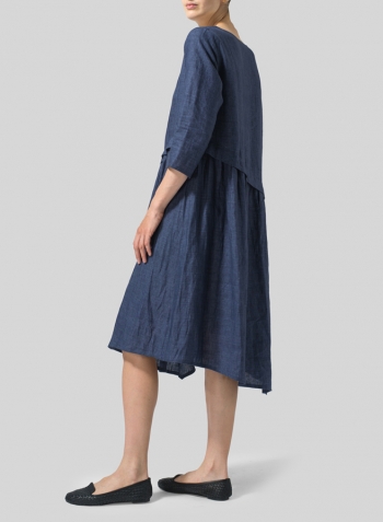 Denim Linen A-line Asymmetrical Hem Dress