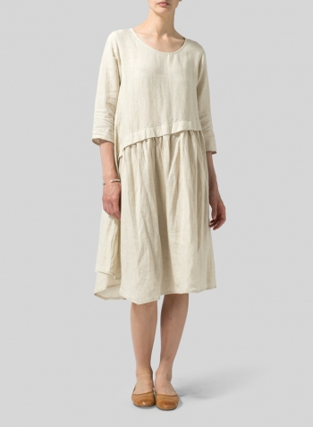 Oat Linen A-line Asymmetrical Hem Dress