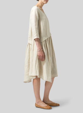 Oat Linen A-line Asymmetrical Hem Dress
