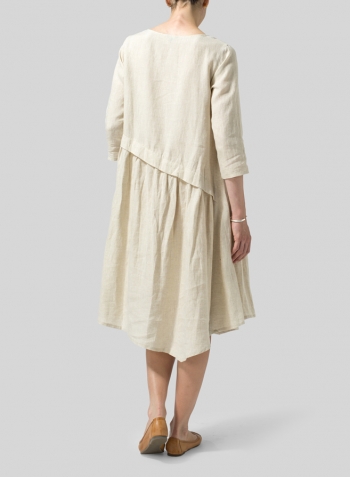 Oat Linen A-line Asymmetrical Hem Dress