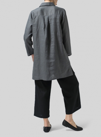 Dark Gray Linen L/Sleeves V-Neck Tunic