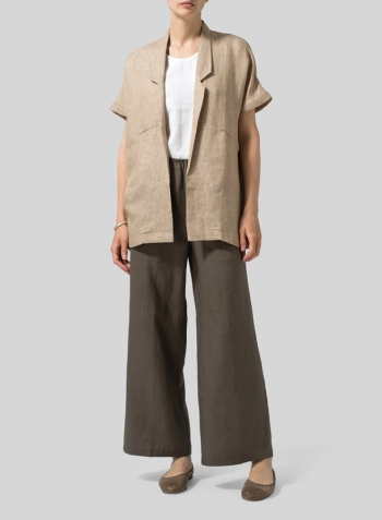 Twill Weave Linen Oversized Short Sleeve Jacket Set