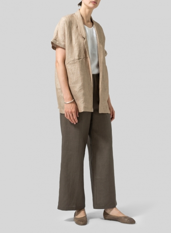 Twill Weave Linen Oversized Short Sleeve Jacket Set