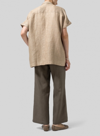 Twill Weave Linen Oversized Short Sleeve Jacket Set