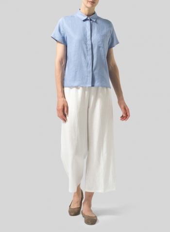 Linen Short Sleeve Mini-point Collar Shirt