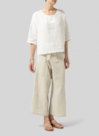 Linen Dropped Shoulder Handmade Knot Button Top Set