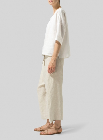 Linen Dropped Shoulder Handmade Knot Button Top Set