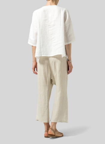 Linen Dropped Shoulder Handmade Knot Button Top Set