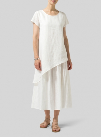 White Linen Double Layers Flowy Long Dress