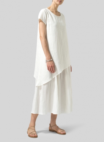 White Linen Double Layers Flowy Long Dress