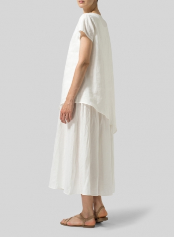 White Linen Double Layers Flowy Long Dress