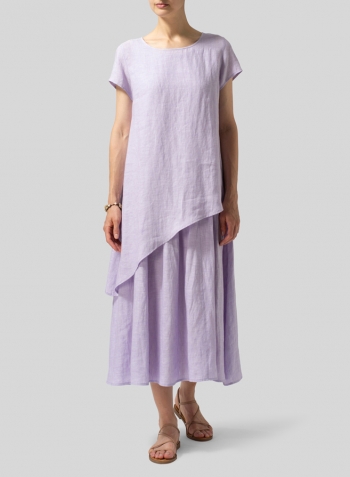 Pastel Mauve Linen Double Layers Flowy Long Dress