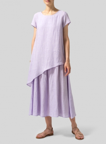 Pastel Mauve Linen Double Layers Flowy Long Dress