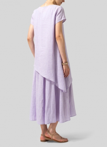 Pastel Mauve Linen Double Layers Flowy Long Dress