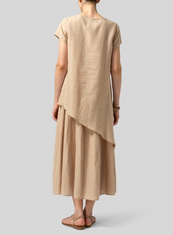 Burlywood Linen Double Layers Flowy Long Dress