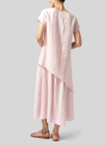 Pink Linen Double Layers Flowy Long Dress